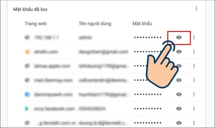 Biểu tượng con mắt để xem mật khẩu đã lưu trên Cốc Cốc máy tính