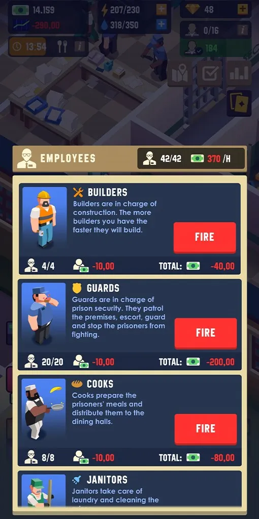 Các loại nhân sự trong Prison Empire Tycoon