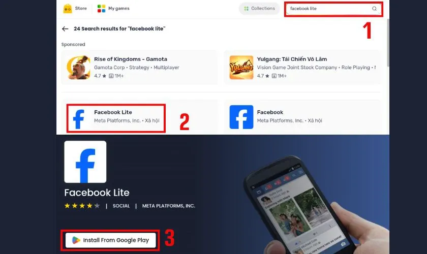 Cài đặt Facebook Lite trên máy tính qua giả lập BlueStacks