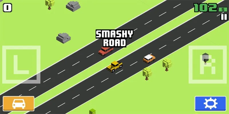 Cơ chế điều khiển 2 nút trái phải tối giản của game Smashy Road Wanted