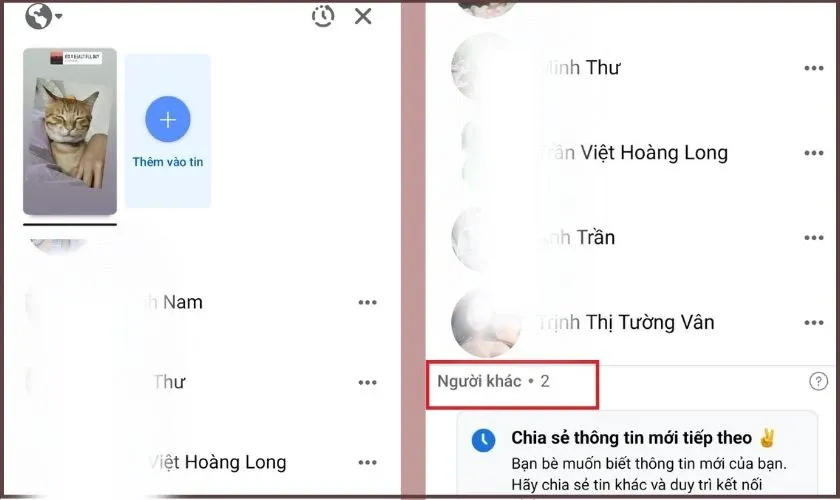 Danh sách người xem Story Facebook hiển thị số lượng 'Người khác'