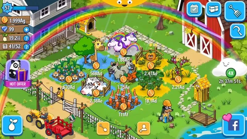Đồ họa 2D đơn giản, vui tươi của Idle Farming Empire