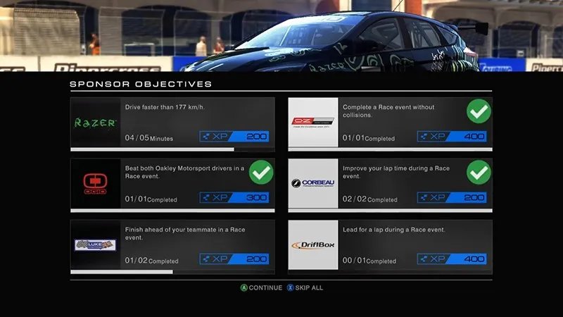 Giao diện hiển thị nhiệm vụ và mục tiêu trong một giải đua Grid Autosport