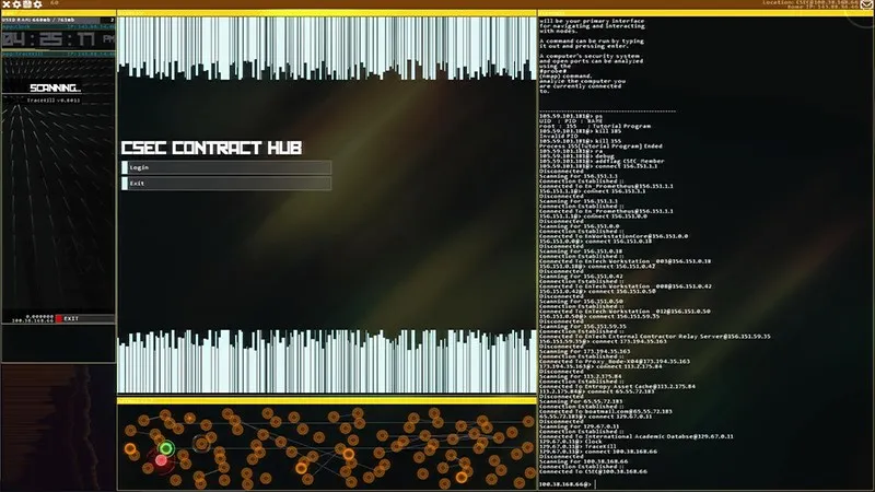 Giao diện làm việc của hacker trong Hacknet