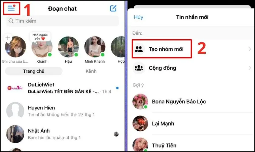 Giao diện tạo nhóm trên Messenger