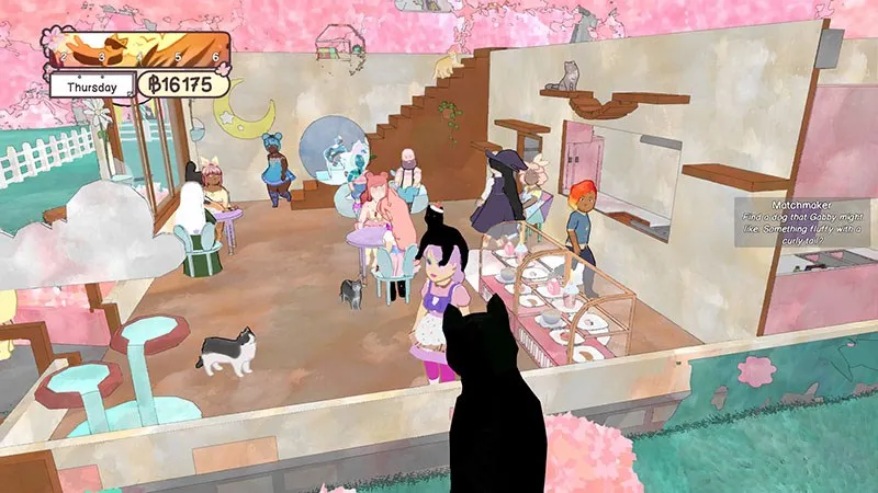 Hình ảnh quán cafe mèo ấm cúng trong game Calico