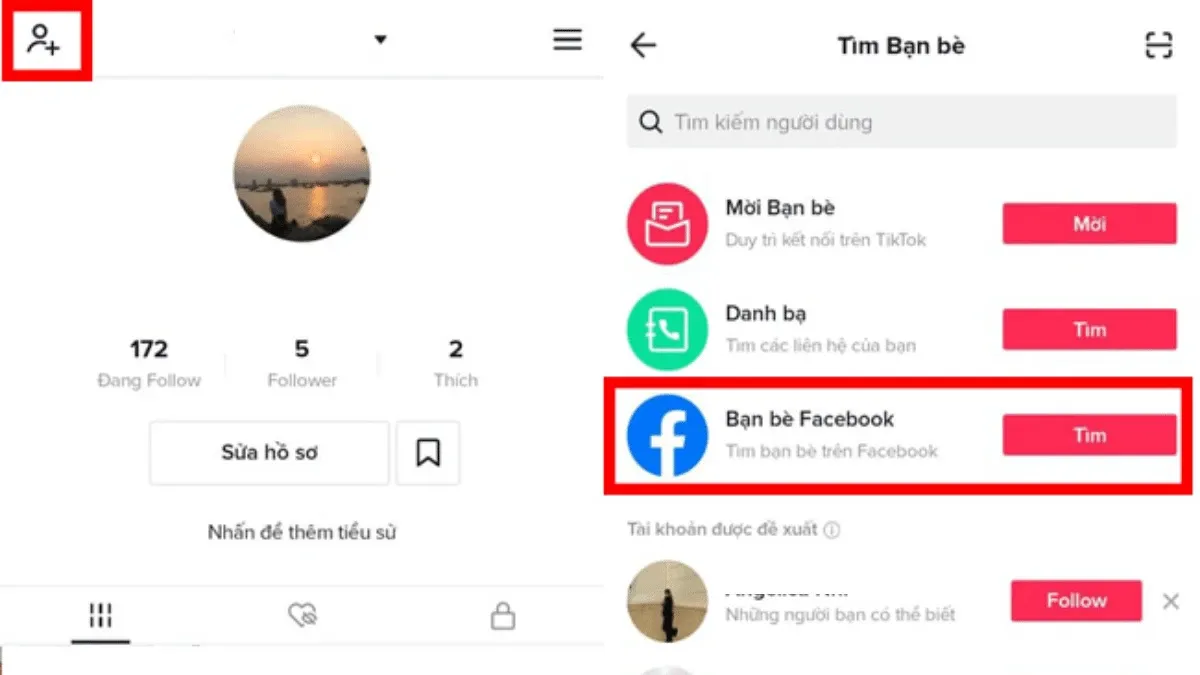 Kết nối mạng xã hội TikTok và Facebook