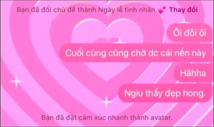 Kiểm tra giao diện nền Valentine đã được áp dụng thành công