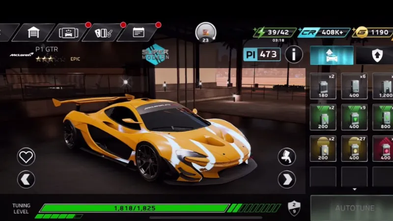 Màn hình nâng cấp động cơ và phụ tùng xe đua trong Forza Street