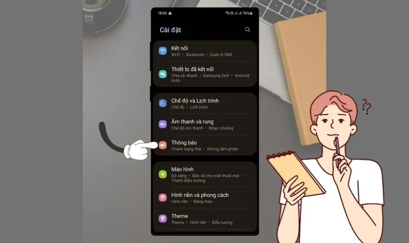 Minh họa cài đặt thông báo ứng dụng trên Samsung