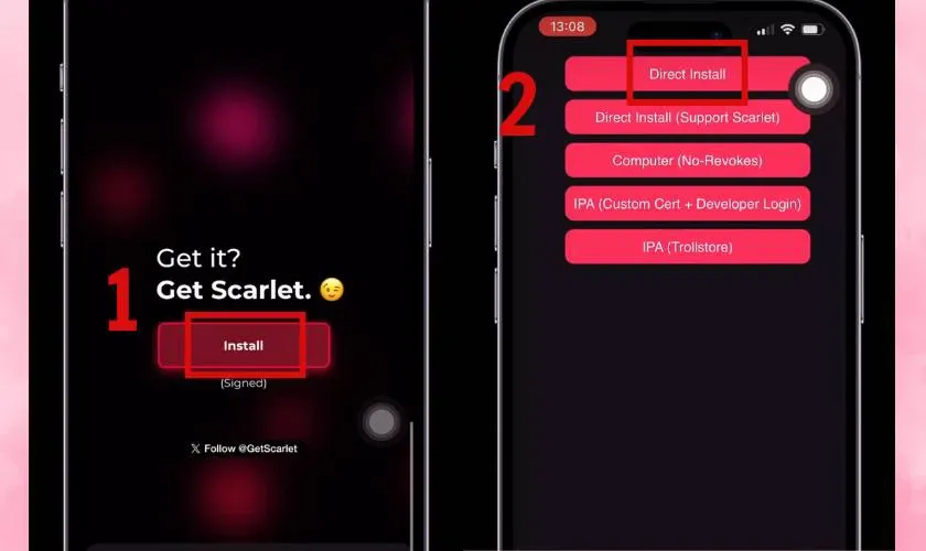 Minh họa giao diện cài đặt Scarlet iOS
