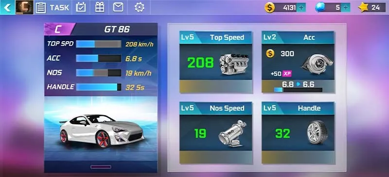 Nâng cấp xe trong Street Racing 3D