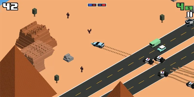 Người chơi lái xe đỏ trốn chạy khỏi xe cảnh sát trong Smashy Road Wanted