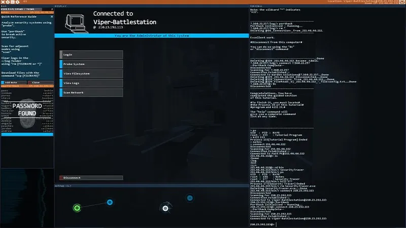 Nhập lệnh để hack hệ thống trong Hacknet