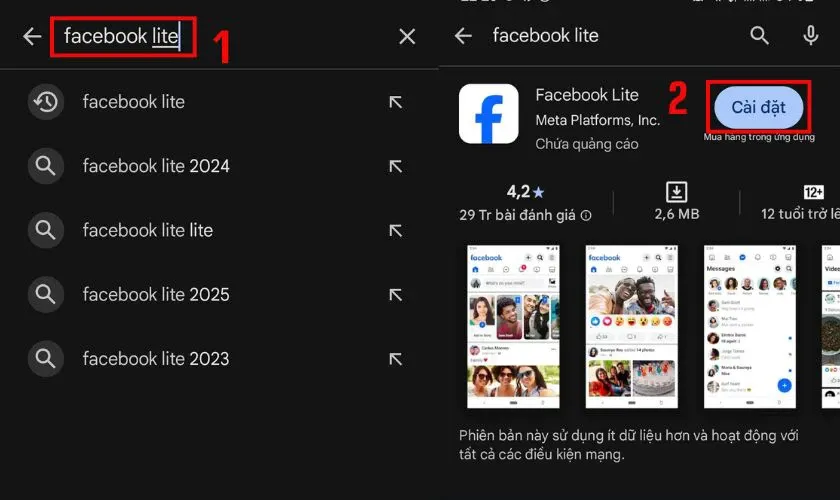 Tải Facebook Lite trên CH Play cho Android