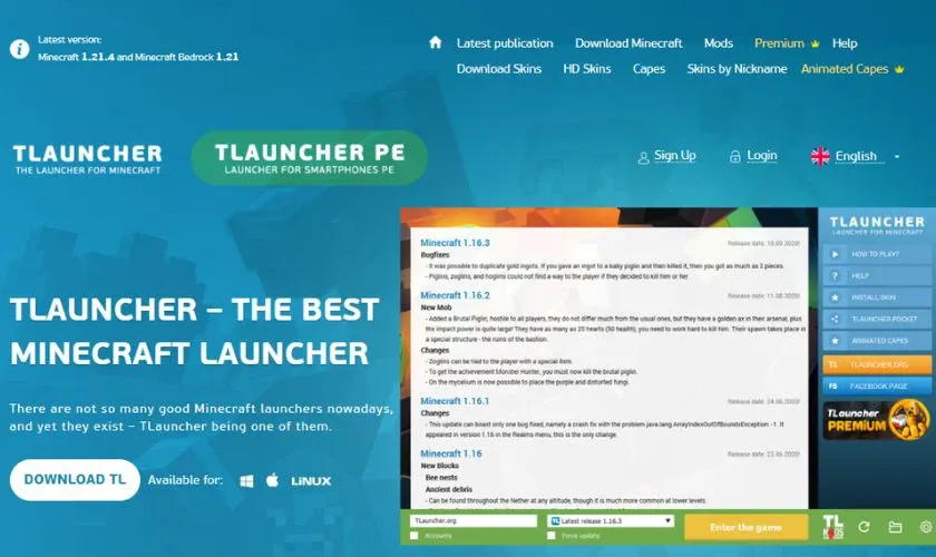 Tải TLauncher từ trang chủ