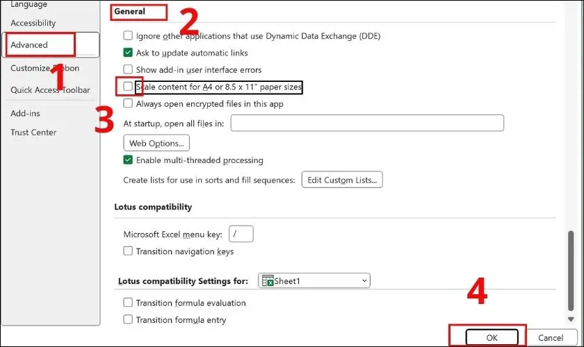 Tắt tùy chọn tự động điều chỉnh tỷ lệ trong Excel