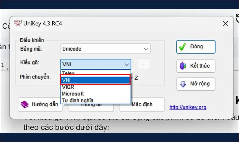 Thiết lập Unikey với kiểu gõ VNI và bảng mã Unicode