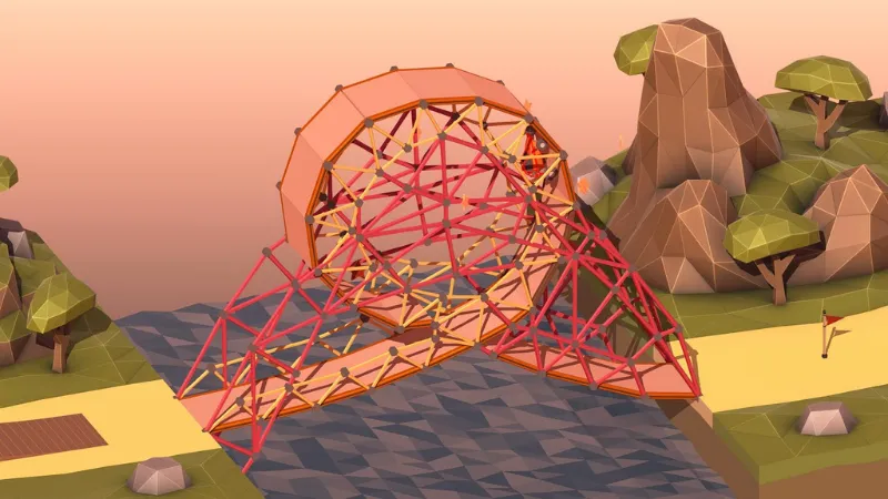 Thử thách lộn vòng trong một màn chơi của Poly Bridge 2