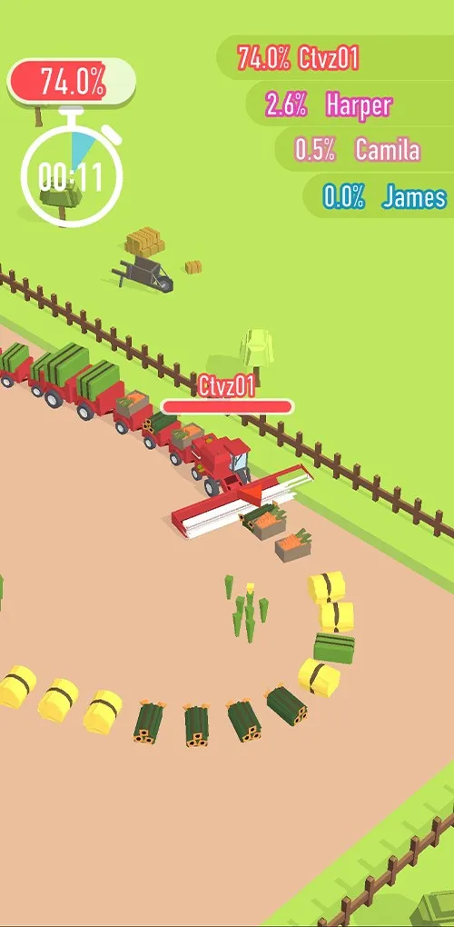 Thu thập nông sản sau khi hạ gục đối thủ trong Harvest.io