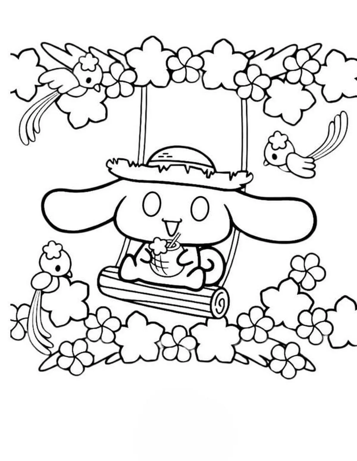Tranh tô màu Cinnamoroll dễ thương đang bay